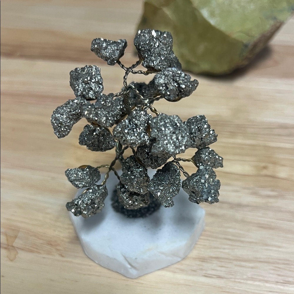 Pyrite Gemstone Money Tree on White Onyx Stone Base